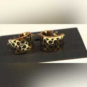 Sale‼️Coach Gold Plated Signature C Print Hoop Earrings-Pre Owned